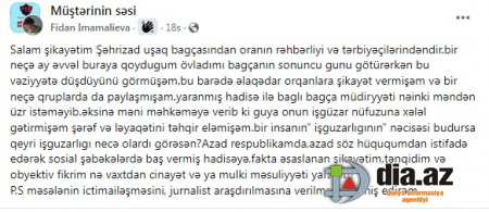 `Şəhrizad` uşaq bağçasında körpə bu hala salınır, amma əvəzində... `Şəhrizad` uşaq bağçasında körpə bu hala salınır, amma əvəzində...