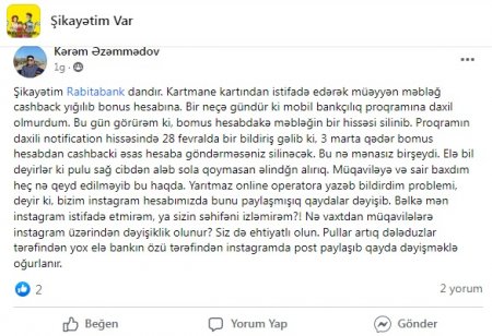 `Rabitəbank` müştərisini ƏLƏ SALIR? `Rabitəbank` müştərisini ƏLƏ SALIR?