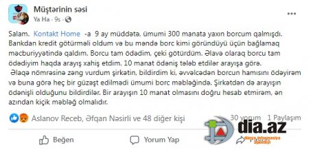`Kontakt Home`a borclu olmaq bir bəla, borcdan qurtulmaq başqa bəla... `Kontakt Home`a borclu olmaq bir bəla, borcdan qurtulmaq başqa bəla...