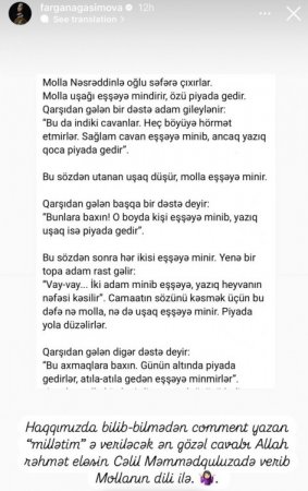 Fərqanə Qasımova tənqidlərə belə reaksiya verdi Fərqanə Qasımova tənqidlərə belə reaksiya verdi