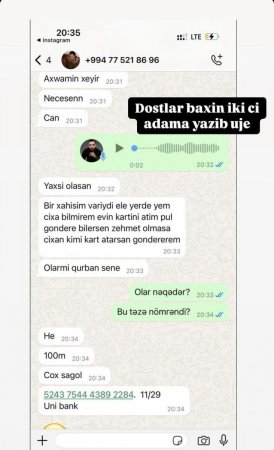 "Dostlar, mənim adımdan pul istəyirlər..." "Dostlar, mənim adımdan pul istəyirlər..."